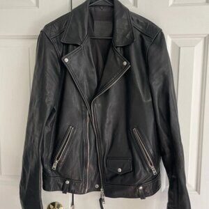 AllSaints  Men’s Brett Leather Double Rider Jacket  Size S Black Moto Motorcycle